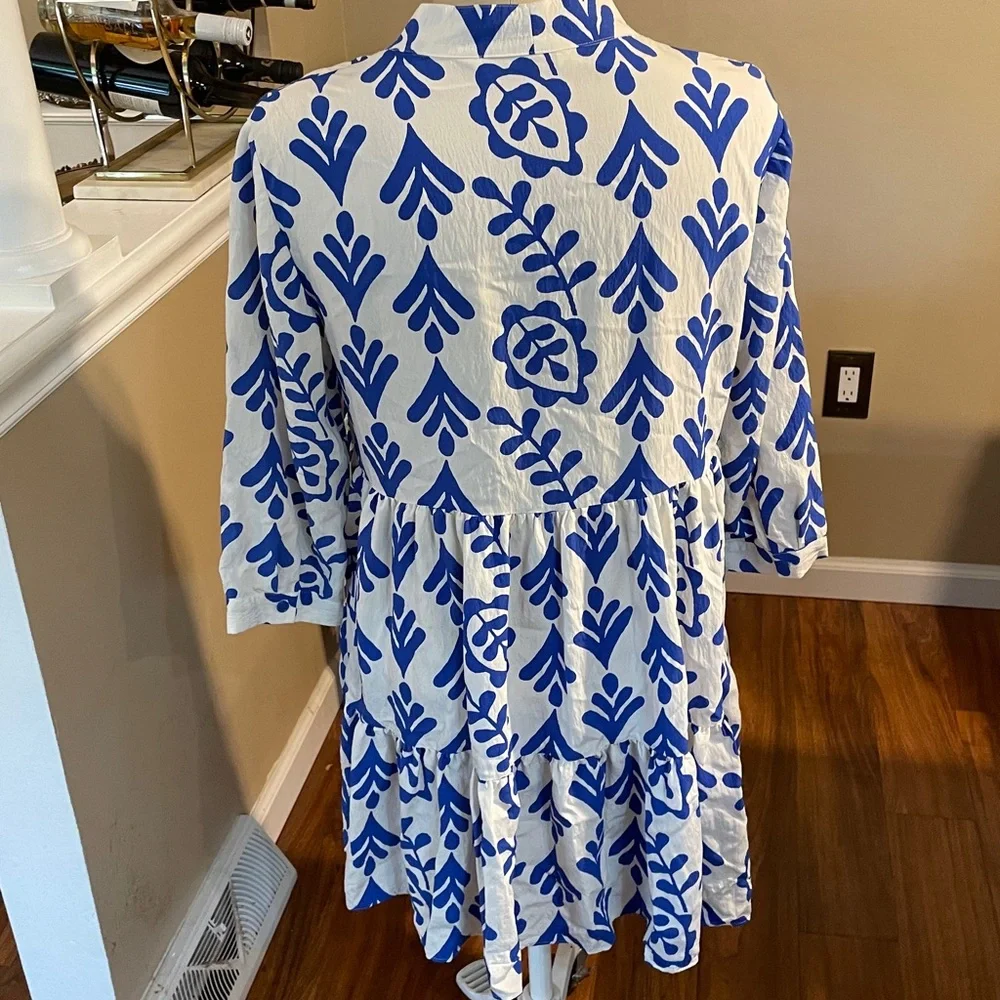 Zara Blue and White Patterned dress - Picture 3 of 8